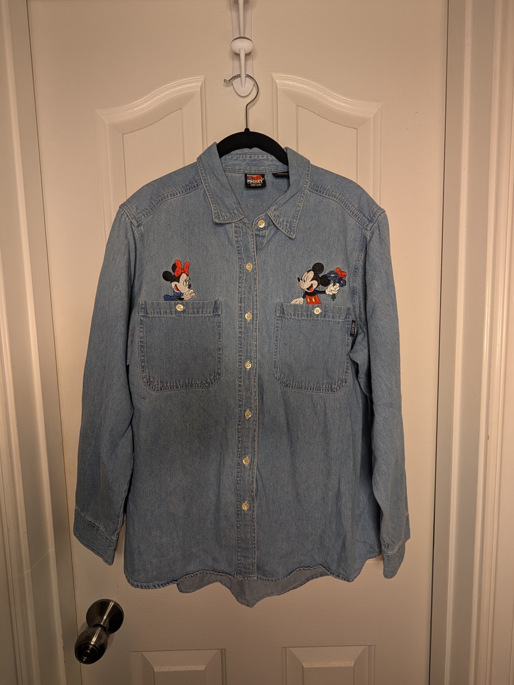Disney Jerry Leigh Mickey & Minnie Light Blue Denim Shirt